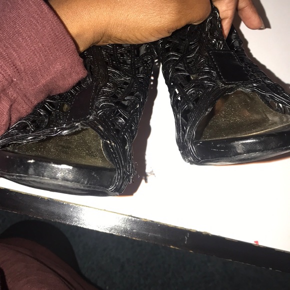 Tall black detailed lace up heels - Picture 8 of 8